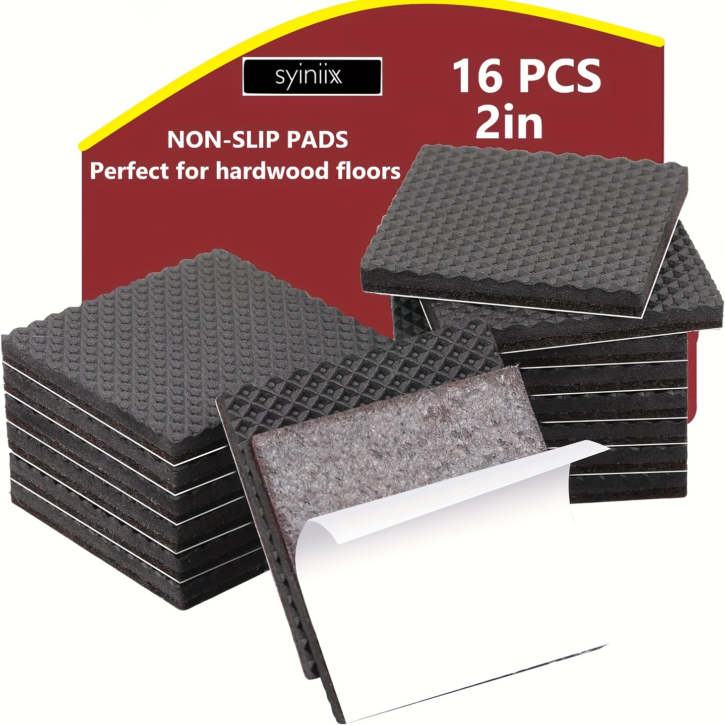 Image of Non Slip Furniture Pads - 16 Premium Furniture Grippers 2"! Self-adhesive Rubber Feet Furniture Feet - Ideal Non Skid Furniture Pad Floor Protectors - Keep Furniture In !(square)