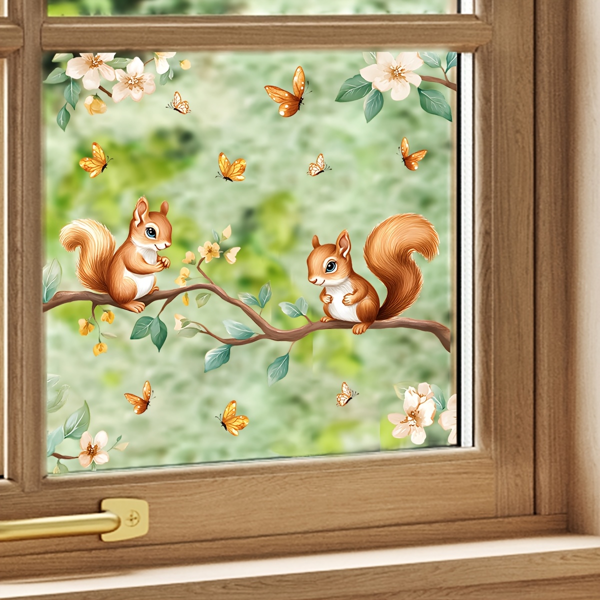   Room Fairy Tale Window Stickers, Squirrel and   Cartoon Pattern Elements to Add Vitality to Kids Windows