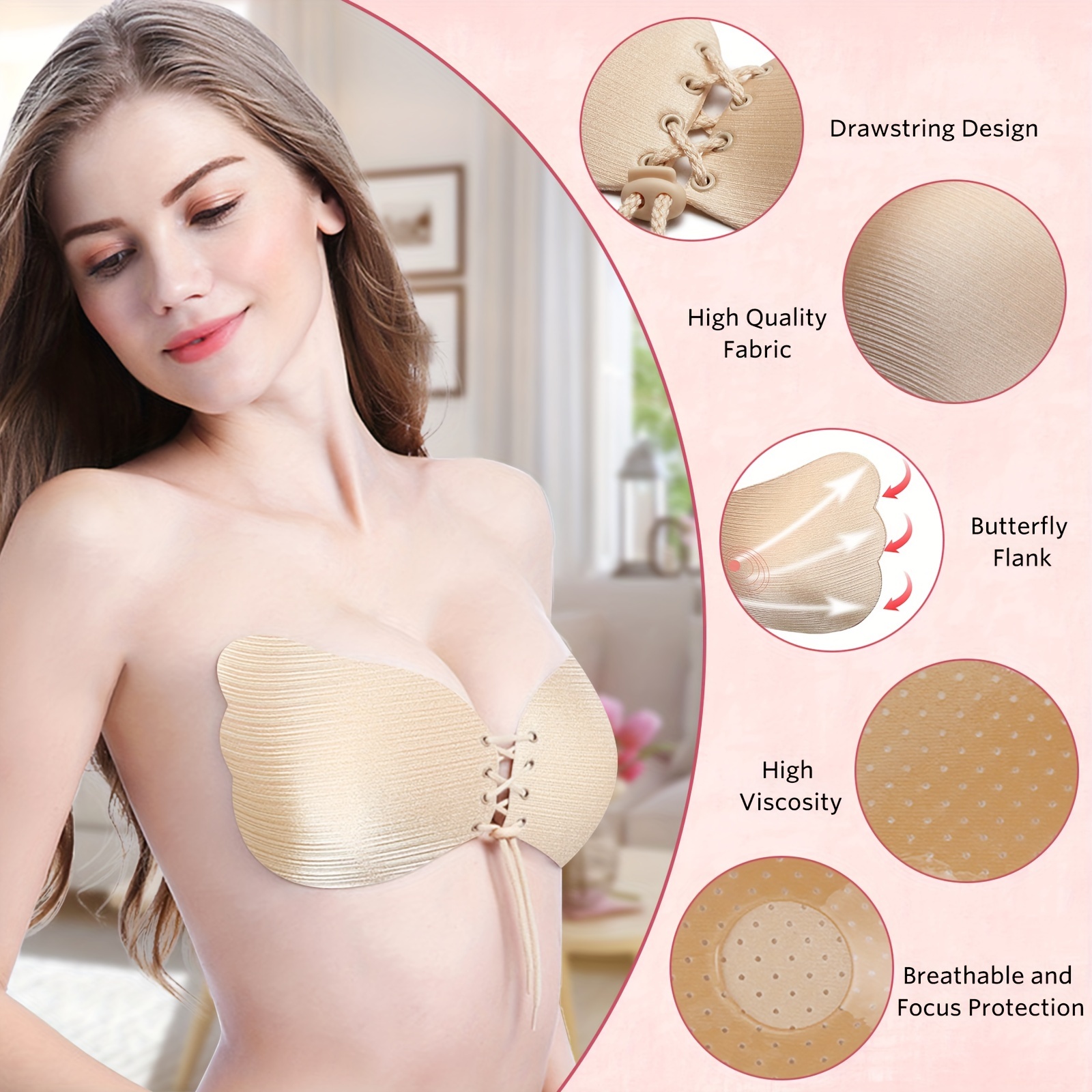 Sticky Bra, Breathable Strapless Bra Adhesive Push Up Backless
