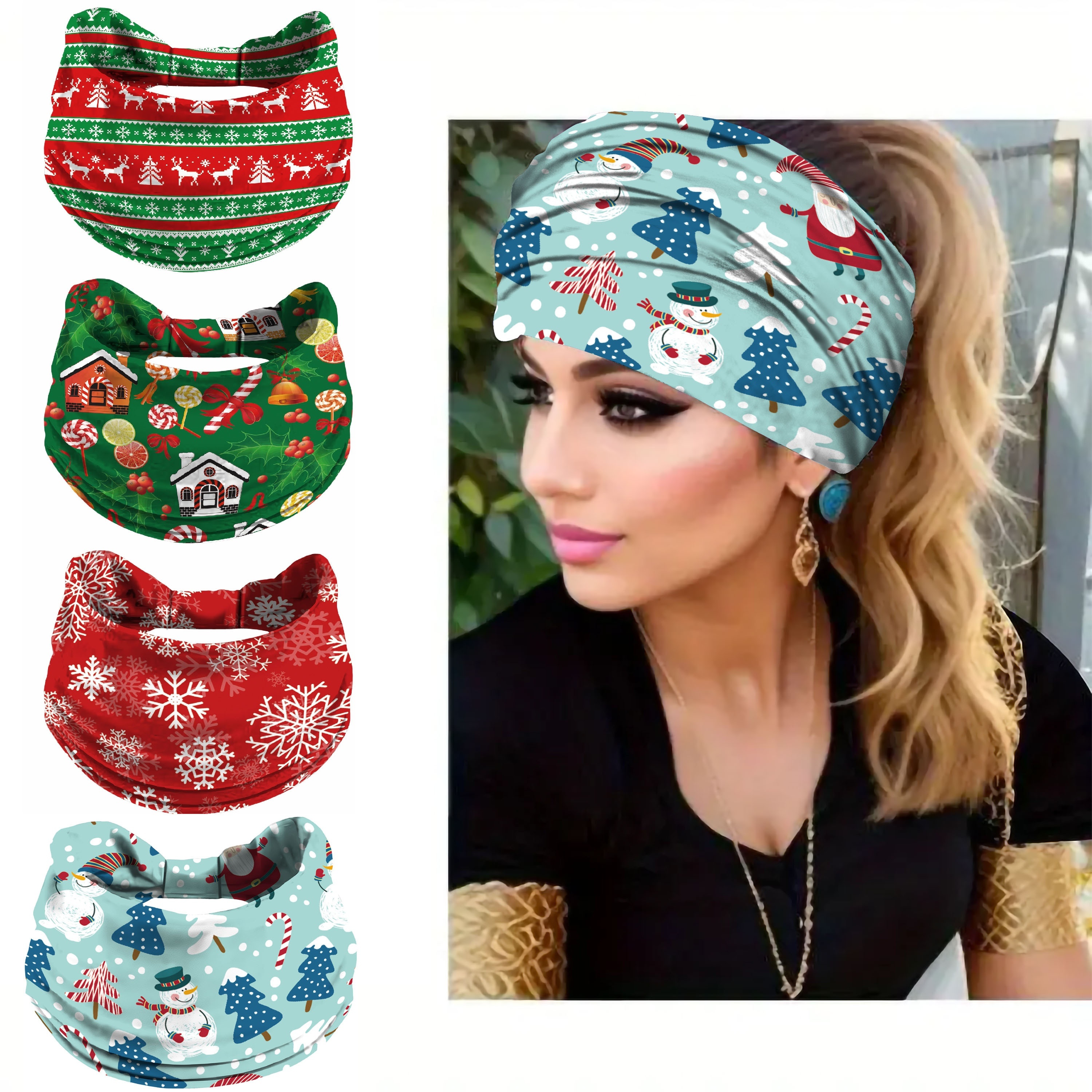 

1pc Christmas Women's Headband, Sweat Absorbent , Vintage, Stretchy, Non-slip, Wide, Yoga Exercise Running Headscarf Accessory, Polyester, Elegant Style, Cartoon & Knit Print, Holiday Decor