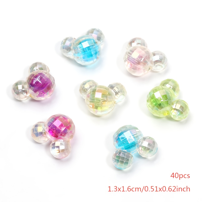 TEMU 40 Perles Acryliques Facettées de Tête de Souris Multicolores, 13x16mm, Fournitures pour la Création de Bijoux DIY, Adaptées aux , Bracelets,
