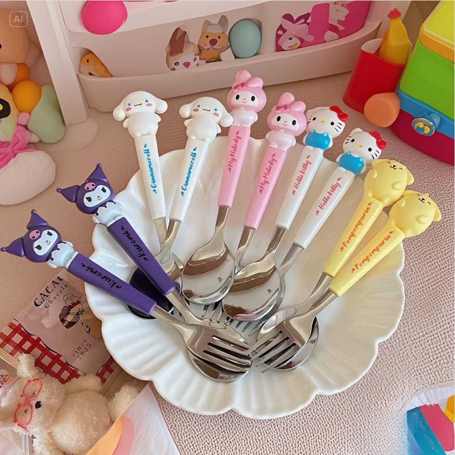   cartoon stainless steel travel utensils set portable fork and spoon