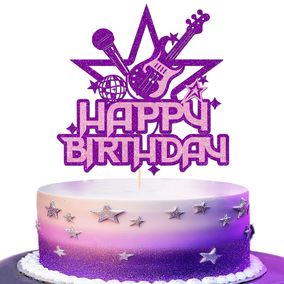 TEMU 1pc Music-themed Happy Birthday Cake Topper, Pop Fan Birthday Party Decoration, Demon-inspired Decorative Item, Disco Party Cake Decoration
