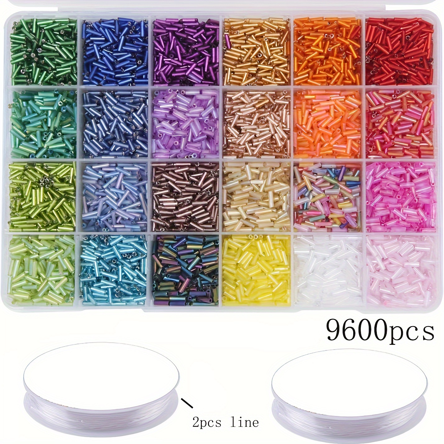 TEMU 9600pcs Glass Tube Beads Kit, Small Long Beads For Diy Bracelets, Necklaces, Crafting, Jewelry Making, 24 Colors, Art Supplies, Diy Bead Jewelry Accessories