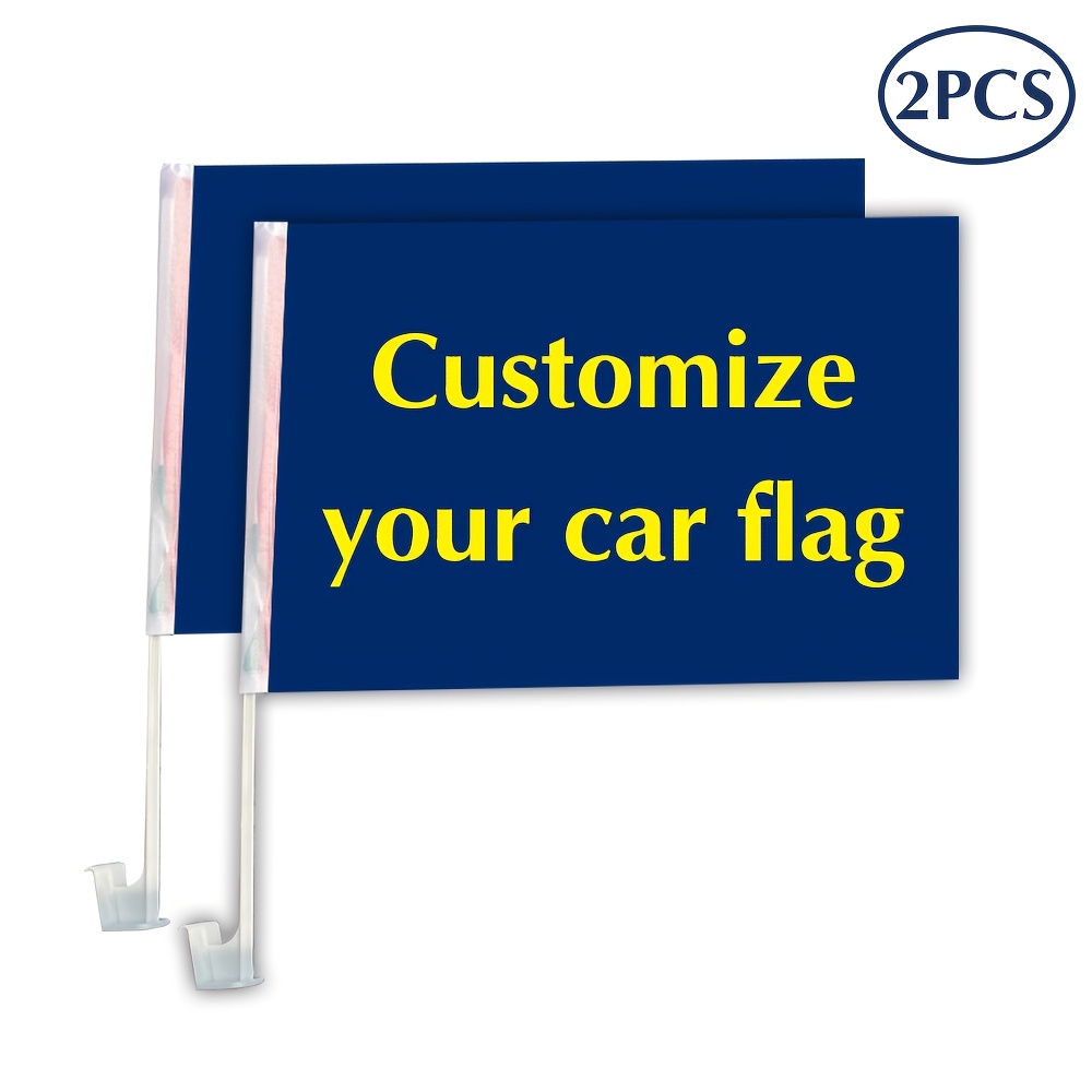 TEMU Customizable Polyester Car Flags In 2/4/8 Sizes, Featuring Personalized Images And Logos. 11.81x17.71 Inches With Flagpole, Versatile Car Window