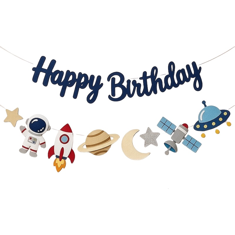 TEMU Pancarta de de "" y guirnalda de flores, astronauta, , , luna, , , estilo galaxia de dibujos animados, artículos para de temática de astronauta