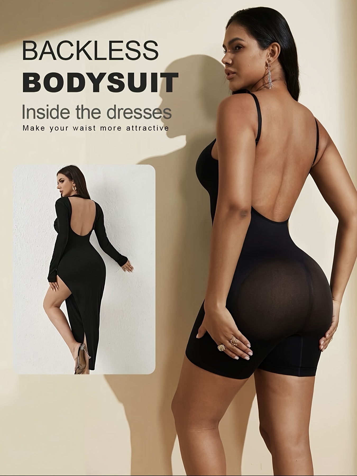 Seamless Plain Skin Tone Shapewear Cami Dress, Adjustable Spaghetti Strap  Tummy Control Flattening Slimmer Body Shaper, Women's Underwear & Shapewear