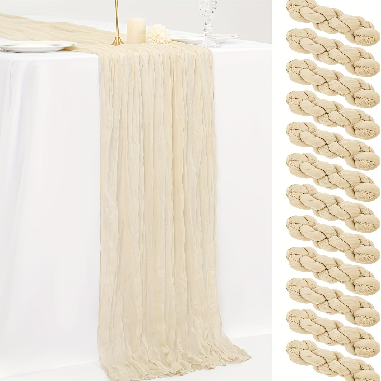 TEMU 12pcs Polyester Tablecloths Fabric Solid Color Pleated Table Runners - Elegant Holiday Table Decorations That Are Durable, Easy To Care For,