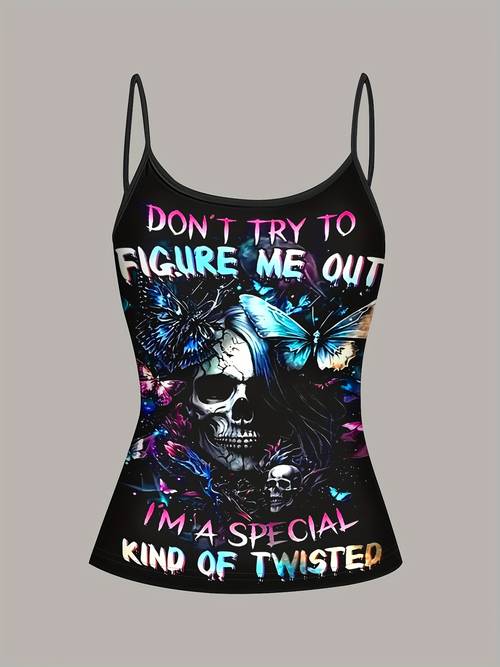 summer creative new punk gothic skull tank washable and friendly features a thin strap design for fashion for daily summer commutes or date outfits