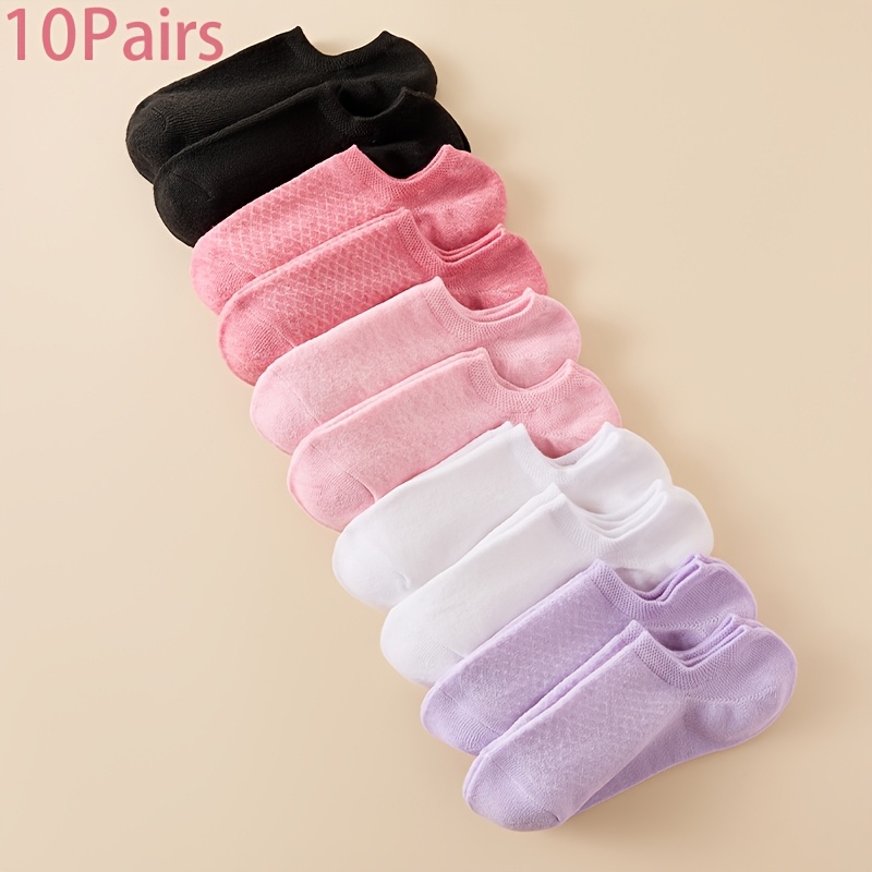 TEMU 10 Pairs Women's & Suitable For & Solid--colored Boat Socks - Lightweight Ankle-length Invisible Short Stockings, Machine Washable Short For ,