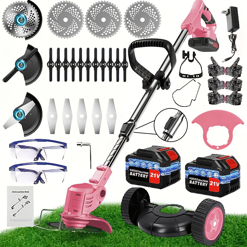Portable Home Electric Lawn Mower, Yard Weeder/ Lawn Mower with 3 Models of Blades And Two High Capacity Lithium-Ion Batteries, Strong Power, Lots of Gifts, Suitable for Lawn Yard Garden, Gifts for Father Husband, Father'S Day Gift