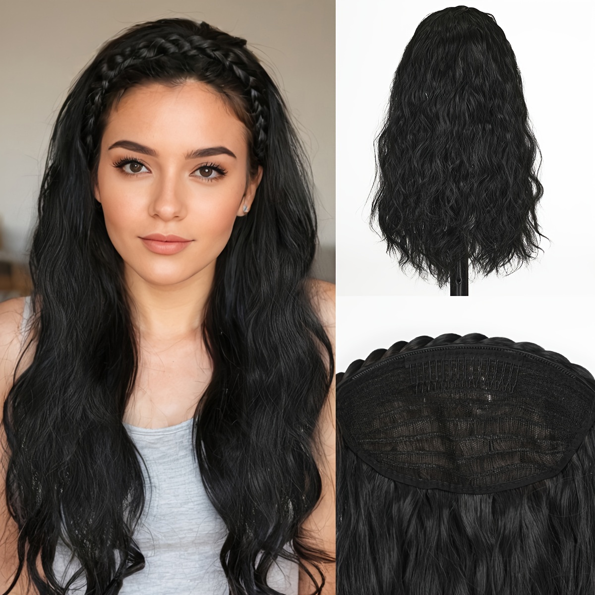 

Braided Headband Wig Long Wavy Wig For Women Synthetic Wig Beginners Friendly Heat Resistant Half Wig