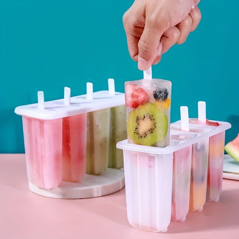 4 cavity popsicle mold set with lids cute durable plastic ice pop makers toward homemade   treats details 2