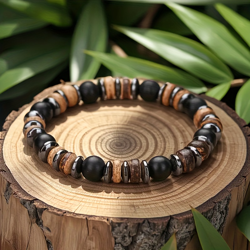 Image of 1pc Fashion Men's – Natural Stone Bead Jewelry, Trendy , Men's Wristband For Wear And Gift