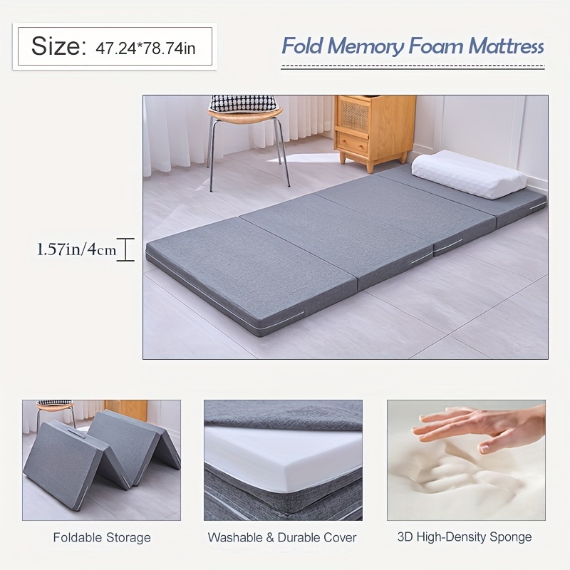 2pcs four fold memory foam mattress 1 mattress 1 mattress cover japanese style tatami folding sponge mattress with collapsible and washable cover travel and guest mat light grey