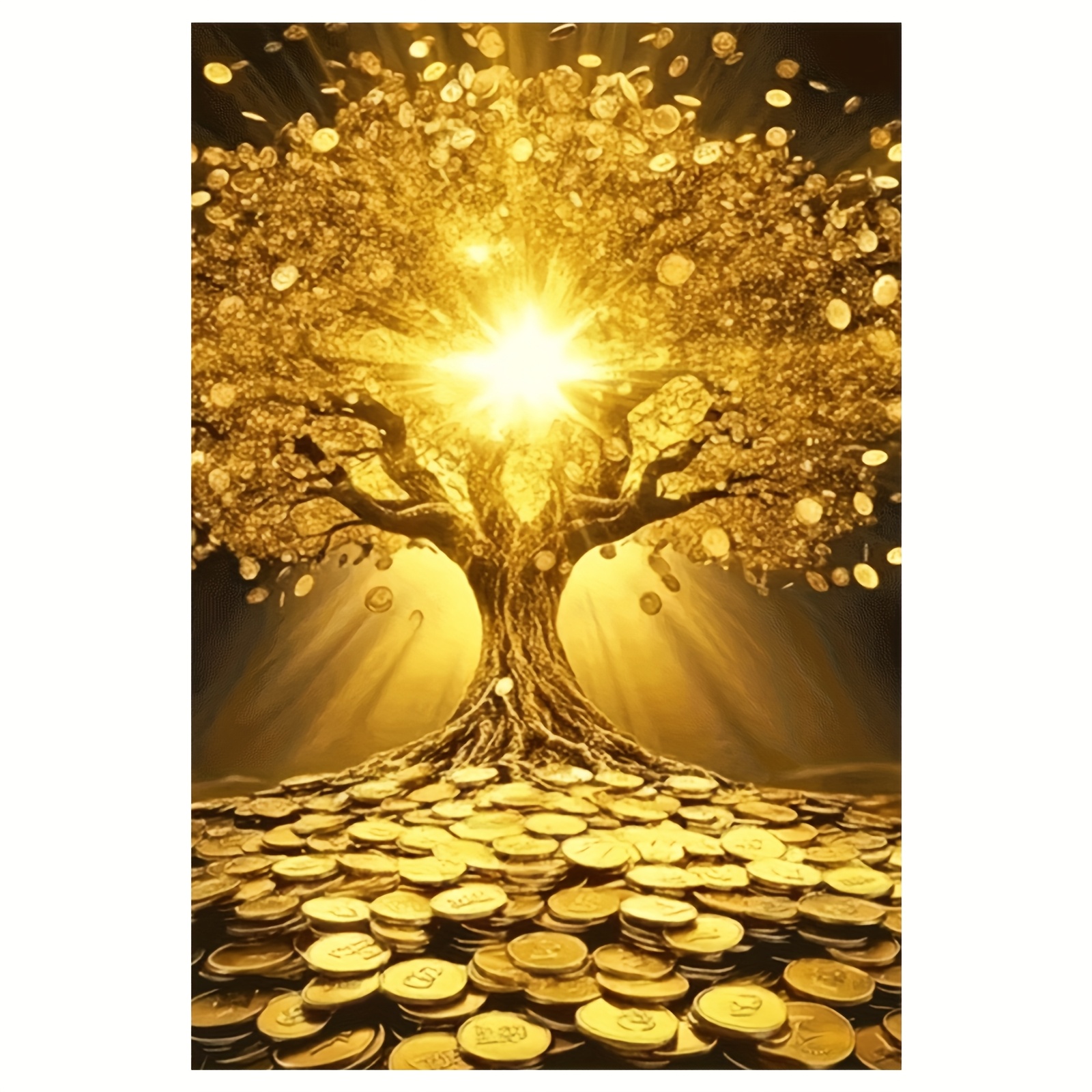 E-shop 2D Flat, 2D Flat, 1 Stück Klassische Leinwand Wandkunst, Baum des Lebens, , 12X18 Zoll, mit schimmernden Geldstücken und strahlendem Licht,