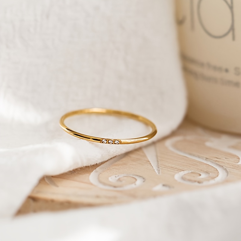 Golden Tone Stainless Steel Rhinestone Ring Stackable Style for Weddings