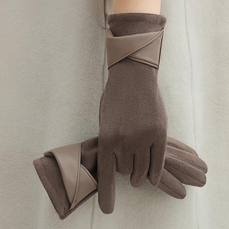 

Gants Élégants pour Femmes, 1 Paire, Chaleur Hivernale, Doublure en Polyester, Élastique, Couleur Unie, Design Nœud Papillon, Respirant, pour Sorties , Vélo, Conduite