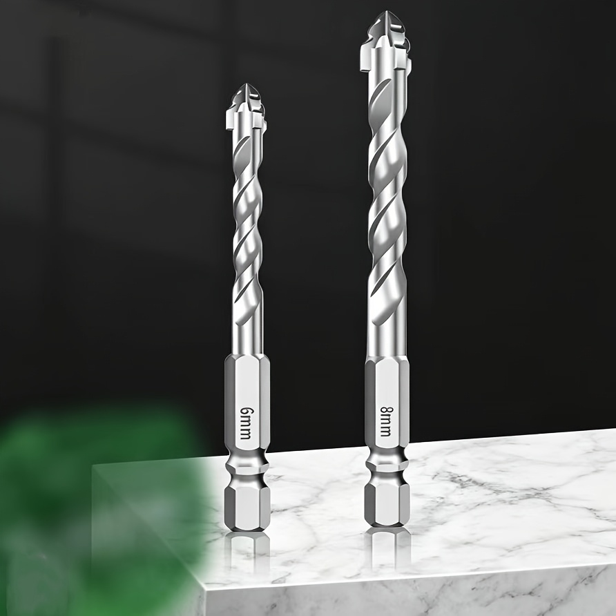 TEMU 2pcs Set (8mm/0.31in 1pc And 6mm/0.23in 1pc) Ultra-hard Sodium 4-blade Drill Bit Set, For Dry Drilling, Suitable For Tiles, Ceramics, Marble,