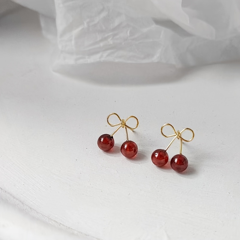Cherry Wine Red Ear Studs for Women — Fresh Fruit Theme