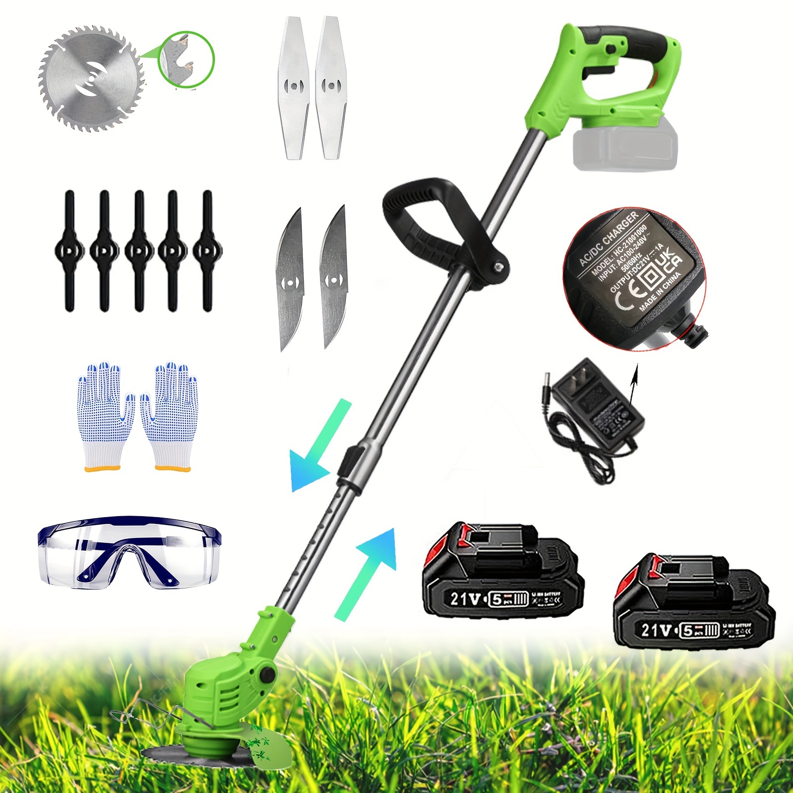 

Battery Operated, 21v 3 In 1 String Trimmer Cordless With 2 * 2.0ah Li-ion Battery Powered & 3 Cutting Blade Types Edger Lawn Tool Extends From 35" To 47