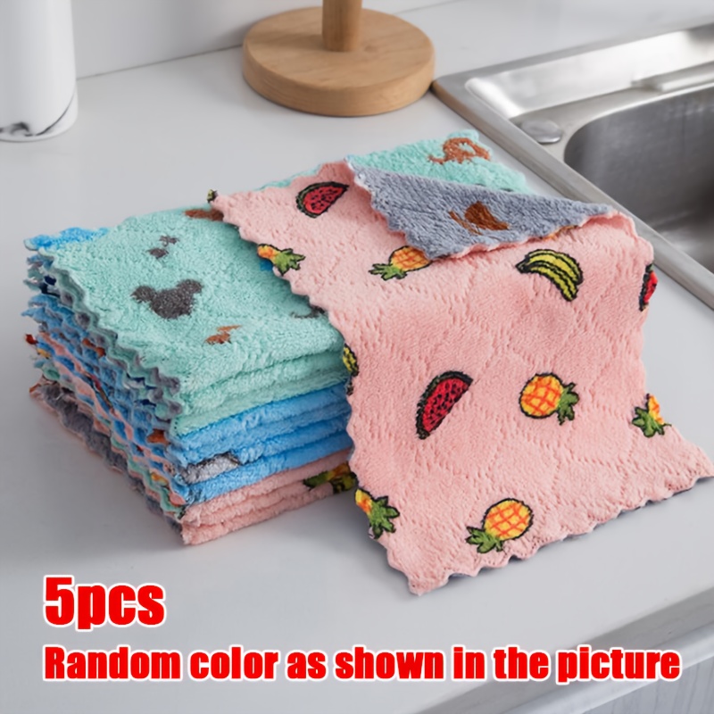 5pcs/10pcs/15pcs/30pcs Random Color Dish Cloths, Household Kitchen Coral Dish Towels, Absorbent Scouring Pads