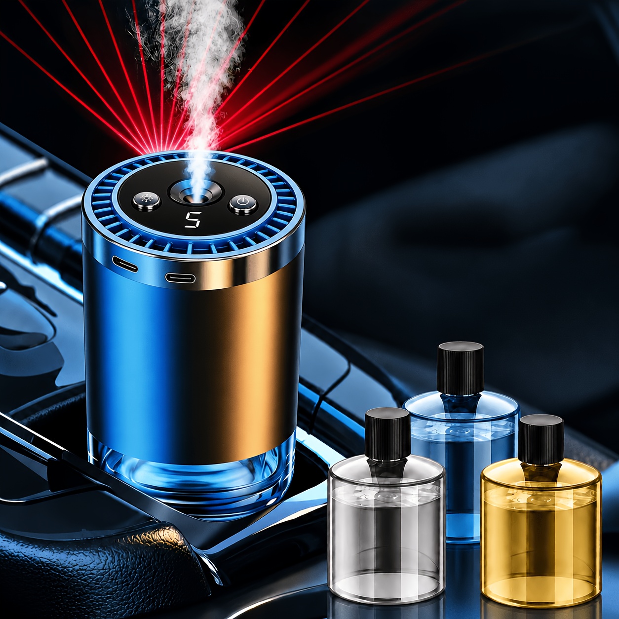 Image of Car Air Freshener Diffuser With Galaxy Star Projector Light, Usb Charging Aroma Humidifier, Colorful Ambient Lamp, Vehicle Interior Decoration, Auto Accessories, Holiday Christmas Gift
