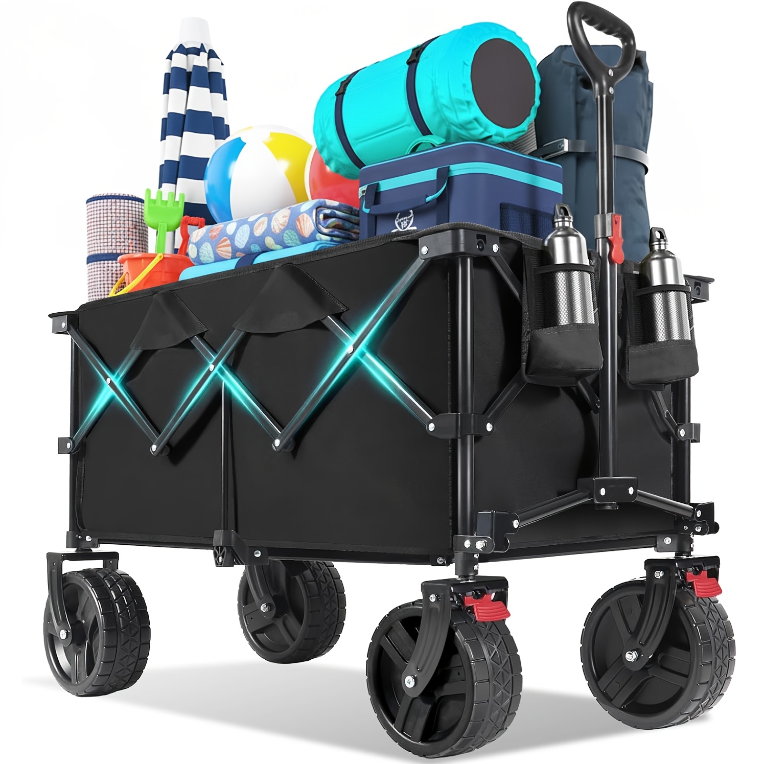 E-shop Strapazierfähiger Geländetauglicher Klappwagen 200L/ 330kg Tragkraft, 17x10cm PU-Räder mit Bremsen, 4-Wege-Patentiertes Zusammenklappbares