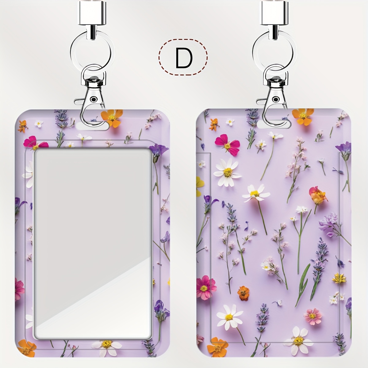 TEMU Porte-cartes à motif floral en relief violet avec bracelet pour médecins, infirmières et étudiants - Étui de badge d'identité