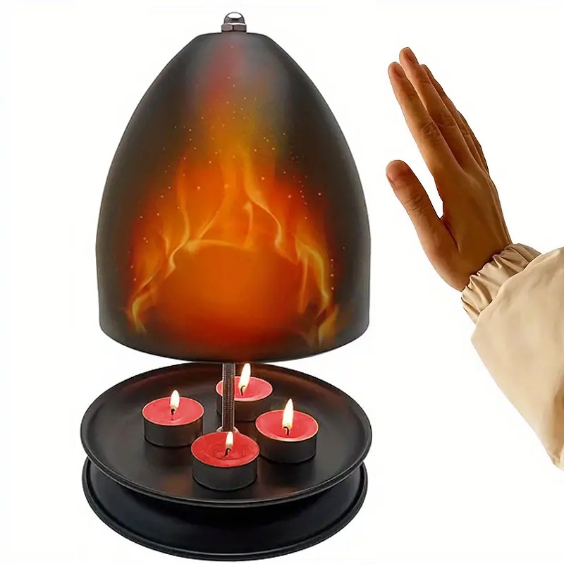 1pc portable outdoor indoor heater with candle holder & hand warmer - durable metal construction, battery-powered (batteries not included) - no electricity required, freestanding air heater for camping, home, patio, emergency use -   effect design, compact & lightweight winter heating 0