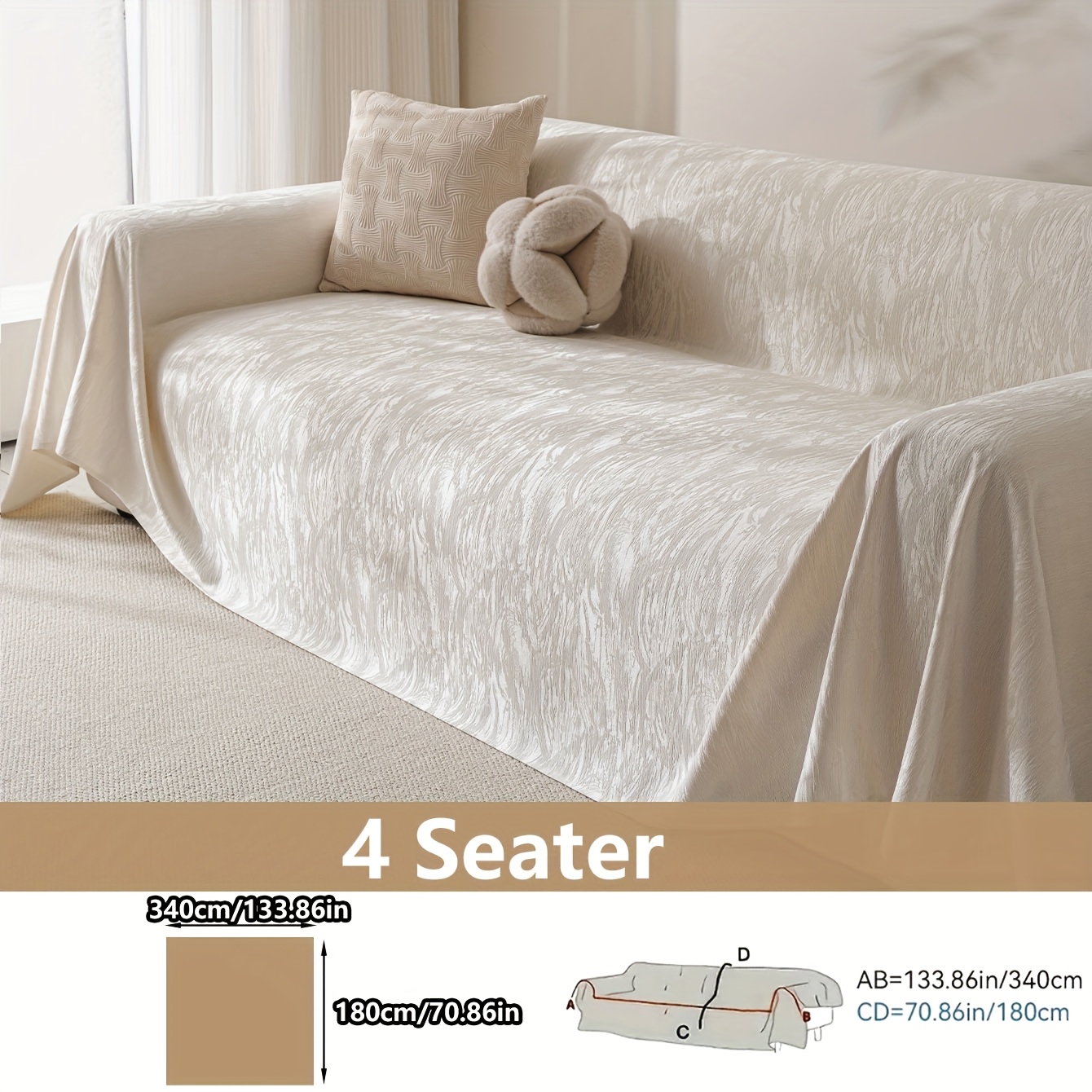 TEMU 1pc Easy Light Water Ripple Texture Soft Texture Sofa Cover, And Covered Applicable With, And Scratchproof Functions, Machine Washable -one