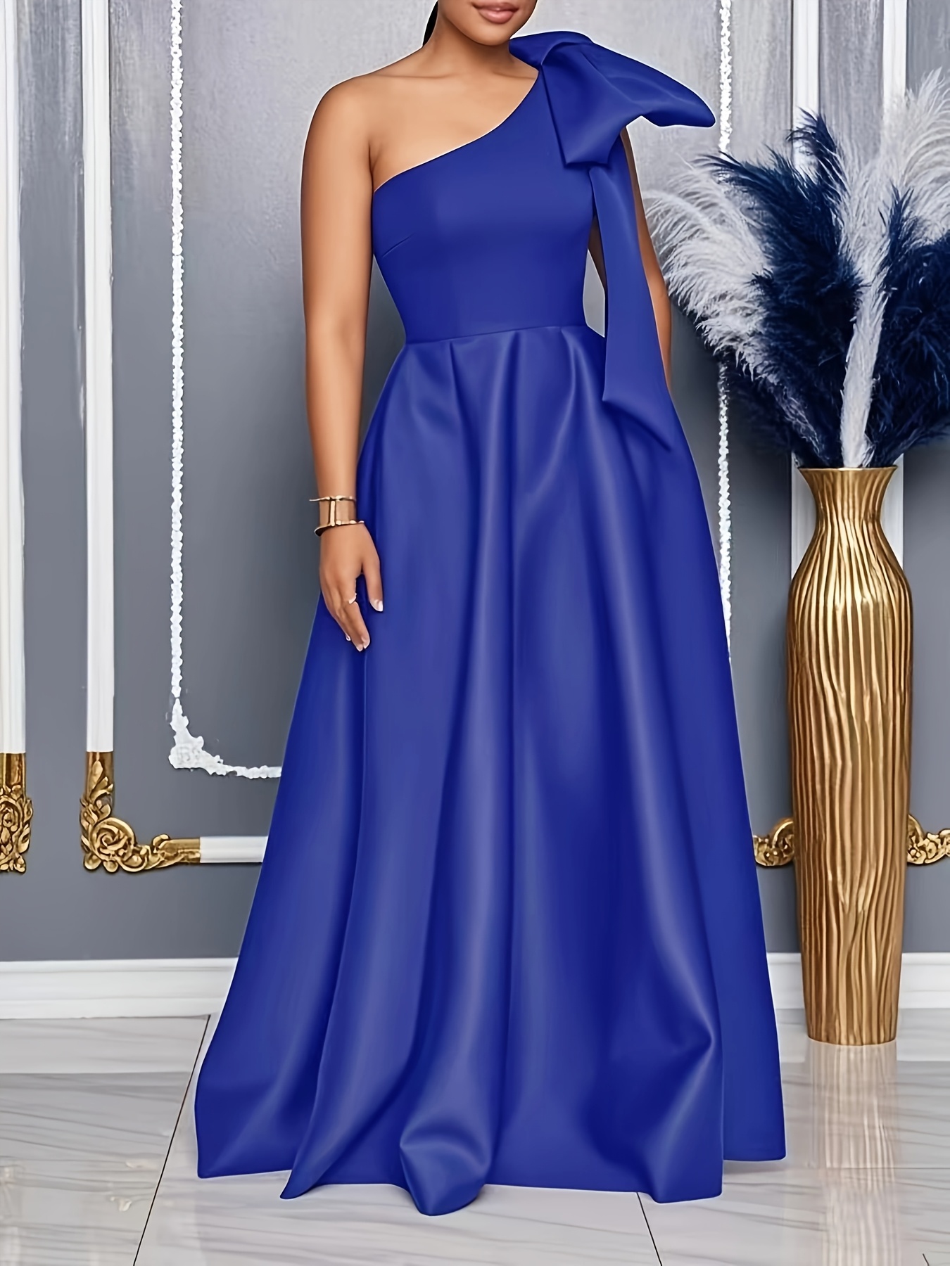 Black Pants Royal Blue Dress Tops Formal Dress Dress Ladies Royal Blue  Evening Tops Women's Elegant Fit Sleeveless Shoulder A Line Dress