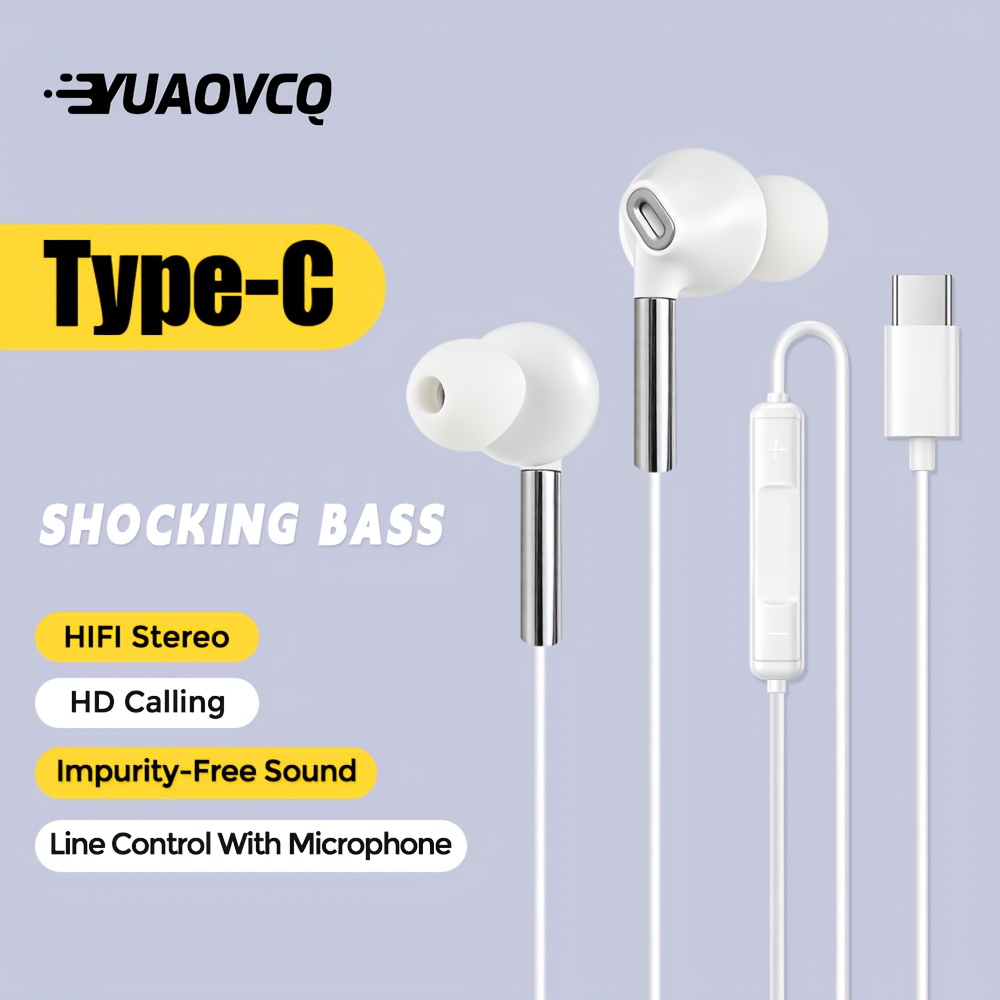 TEMU Yuaovcq Wired Earphones, In-ear Headphones For Mobile Phones, Digital Chip, Type-c/usb-c Jack Model, High-resolution , Hifi Stereo, In-ear