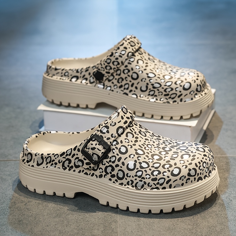 TEMU Black Polka Dot Thick Sole Clogs, Adjustable Strap Comfortable Slippers, Lightweight Casual Shoes