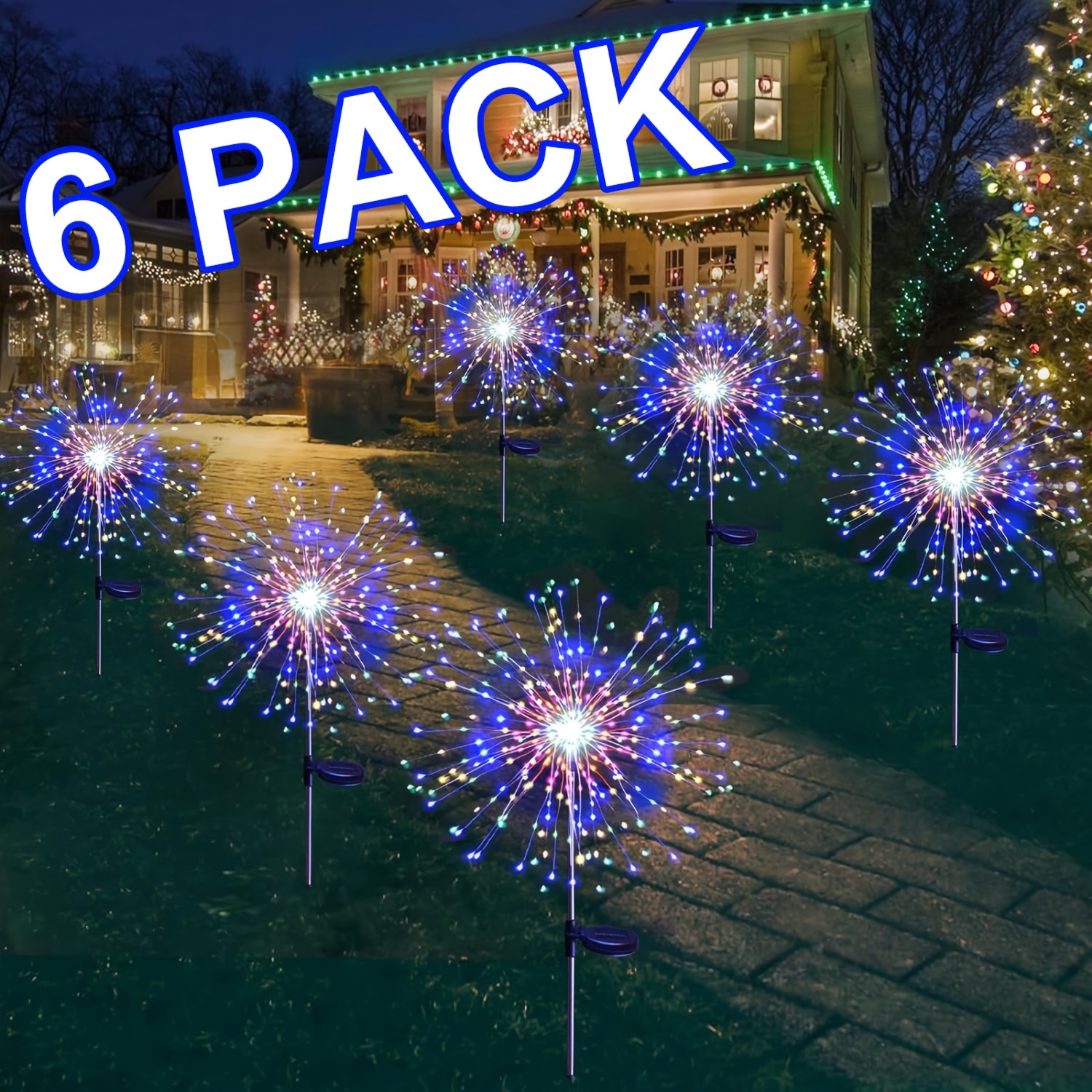 

6 Pack Solar Garden Firework Lights Outdoor Decorations, 8 Modes Lighting, 200 Leds Ip65 Waterproof Copper Wire Diy Solar Decorative Lights For Yard Pathway Garden Party Decor