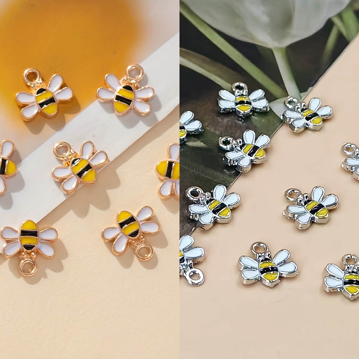 Image of 20 Golden Drops Of Oil Small Bee Animal Pendant Diy Earrings Hair Accessories
