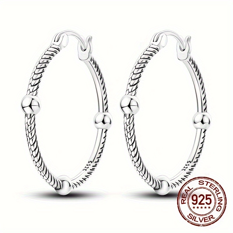 

S925 Sterling Silver Trendy Hoop Earrings, 3 Ball Snake Bone Circular Hoop Earrings Sparkly Zircon Decor Elegant Luxury Style Exquisite Wedding Party Jewelry Gifts For Women 2.2g/0.08oz