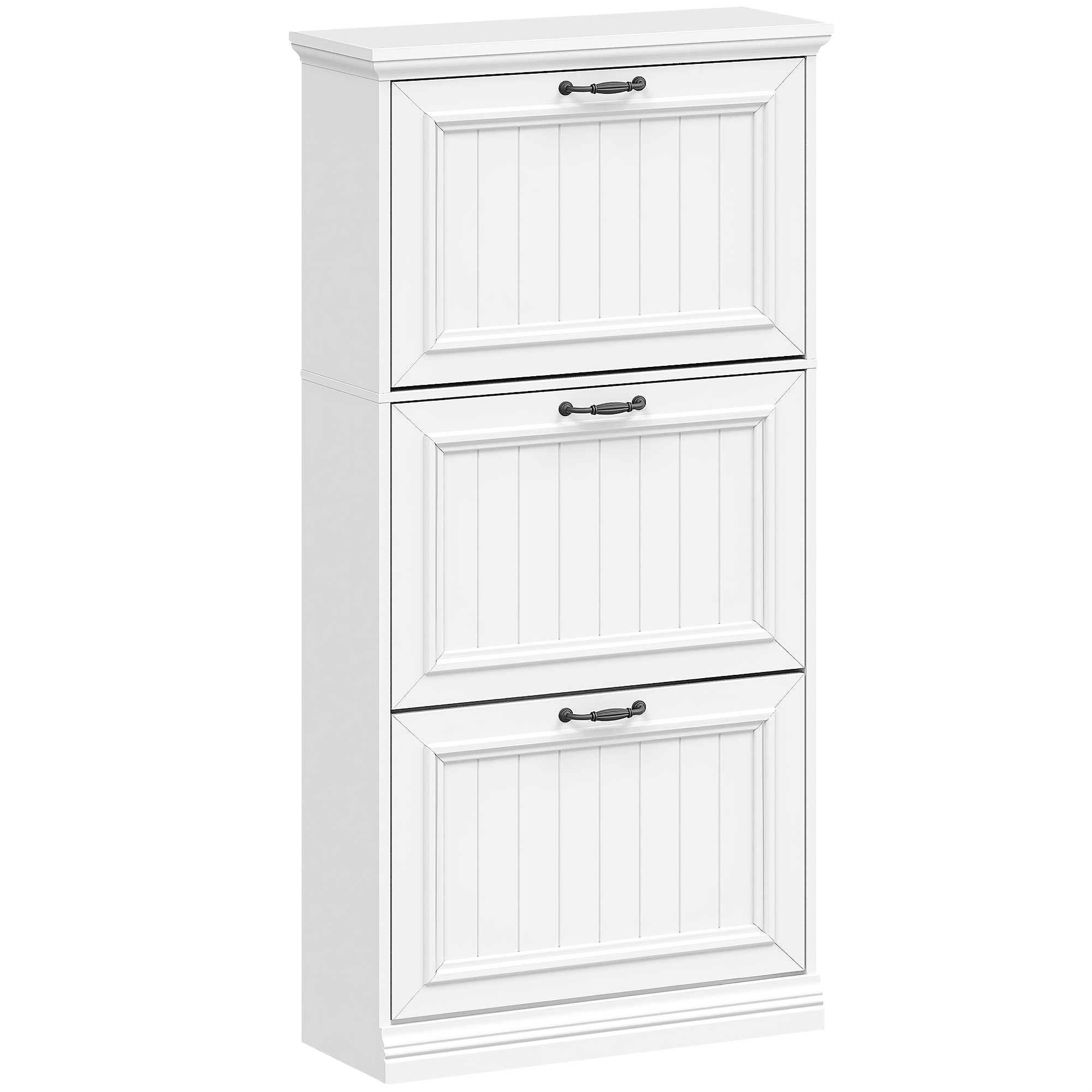 Three-door Narrow Shoe Cabinet, Wooden Shoe Rack With Adjustable Shelves, Can Hold 16-18 Pairs Of Shoes, Suitable For Hallway Or Wardrobe, Dimensions: 24 X 135.5cm, White