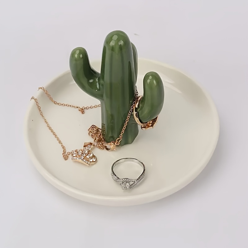 

1pc Ceramic Cactus Jewelry Holder Tray, Ring Stand, Artificial Succulent Organizer Decor, Vanity Bedroom Storage Dish