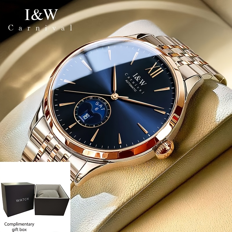 Image of I&w Carnival High-end Brand Men's Mechanical Watch Stainless Steel Sapphire Mirror Men's Fashion Sports Watch Holiday Gifts, Without Battery