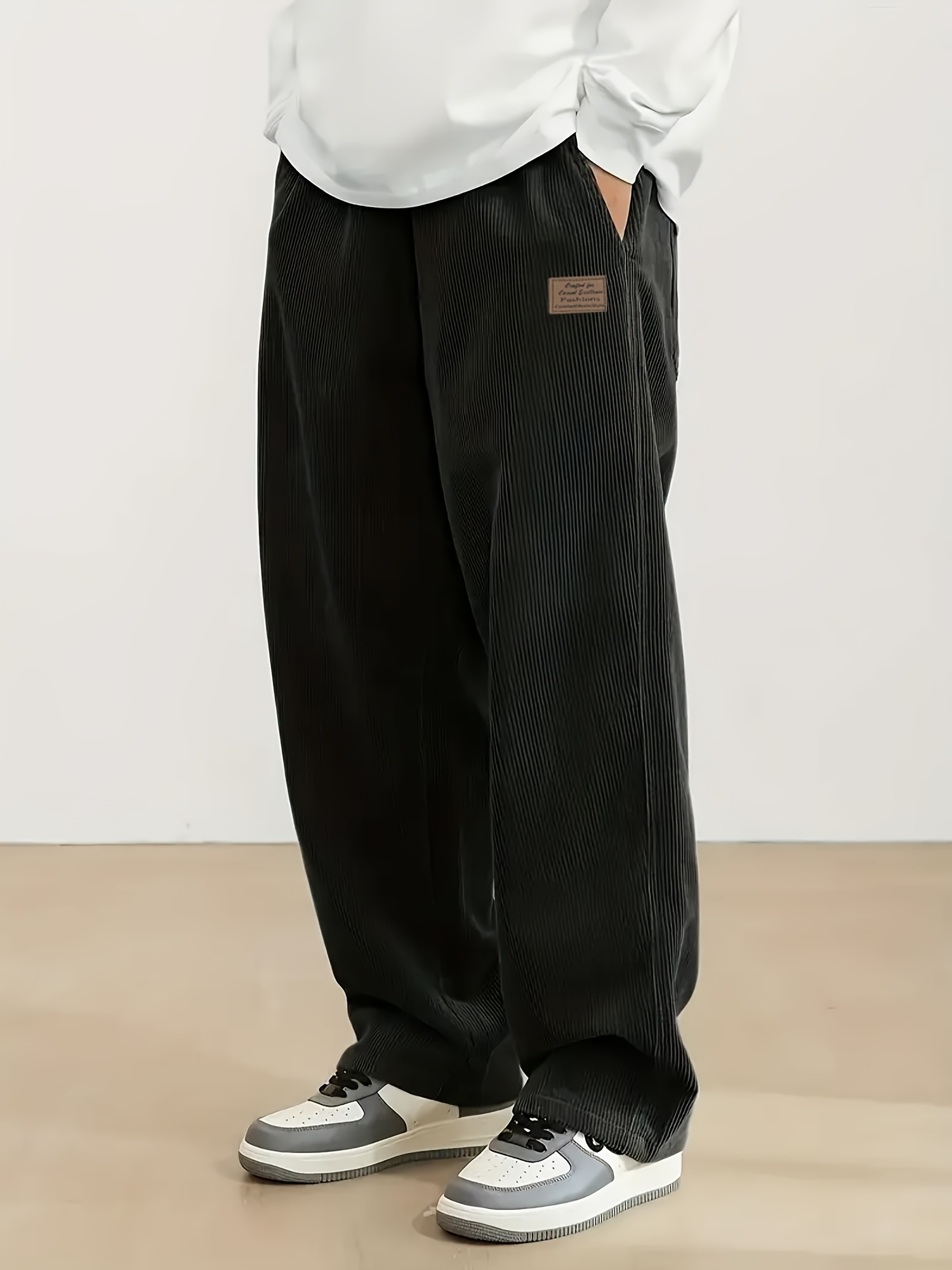 Men's Solid Color Casual Vintage Style Loose Corduroy Trousers