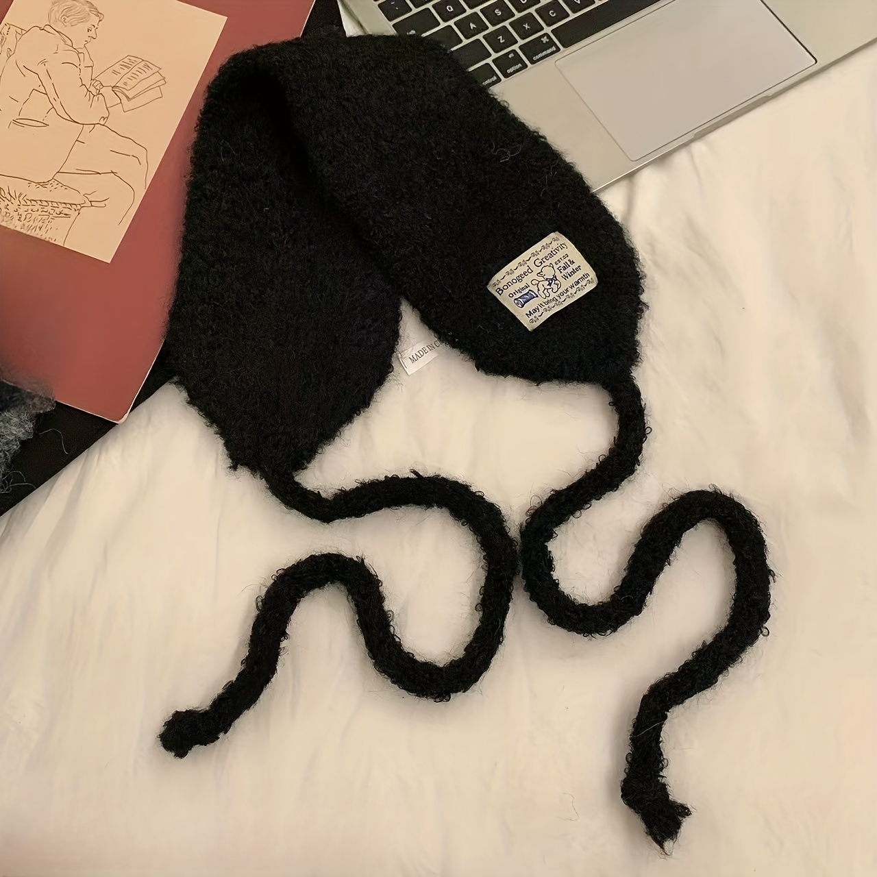 TEMU 2025 New Plush Ear Muffs For Women, Winter/autumn Warm Ear Protection Covers With Ties, Dual-use Small Scarf And Neck Warmer