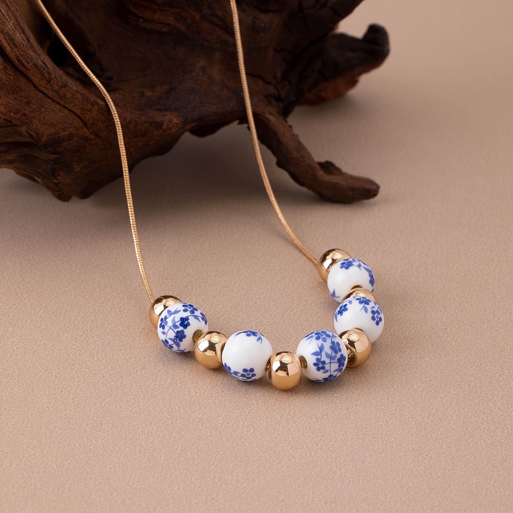 Collier Perles Chinoise En Porcelaine Bleu Et Blanc Occasion - Antica Murrina