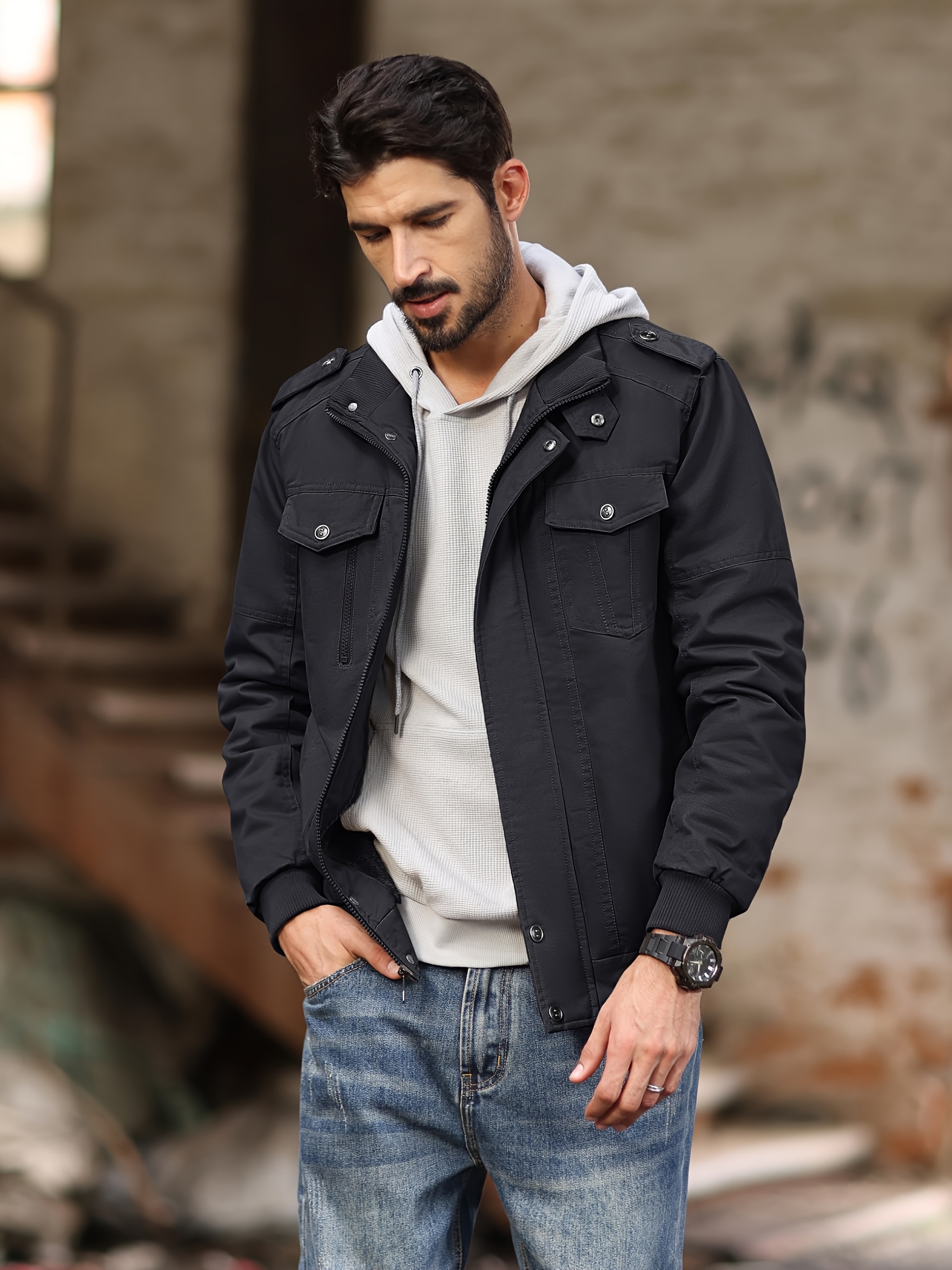 s 2xl stylish sturdy mens winter stand collar jacket - Temu