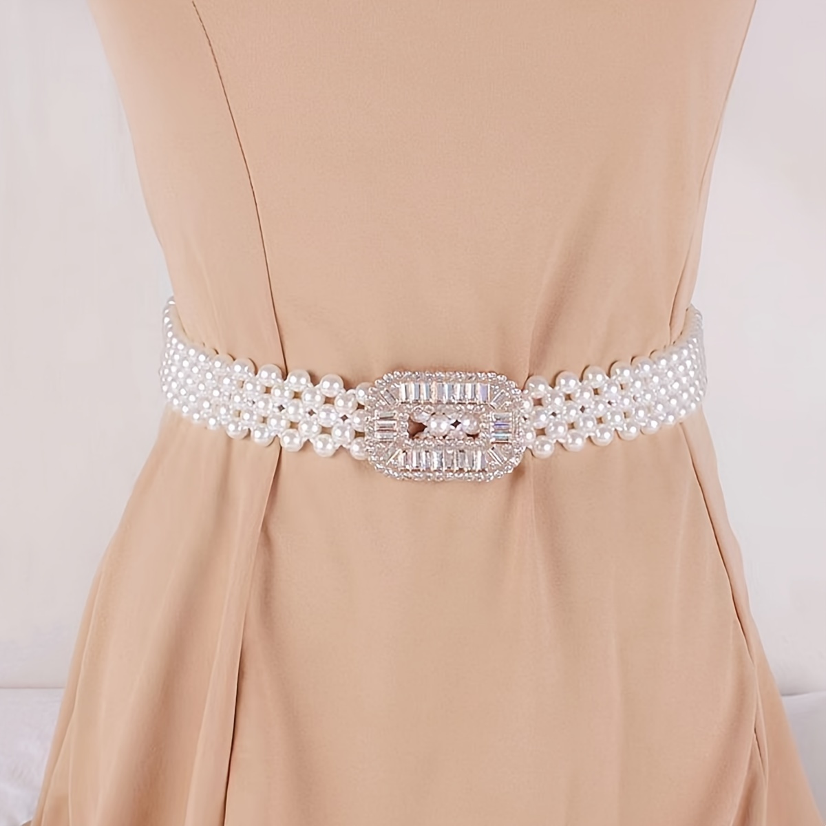 

1pc Stylish Imitation Pearl Waist Chain Square Buckle Elegant Versatile Waist Belts Suit Coat Waistband Waist Cover For Women