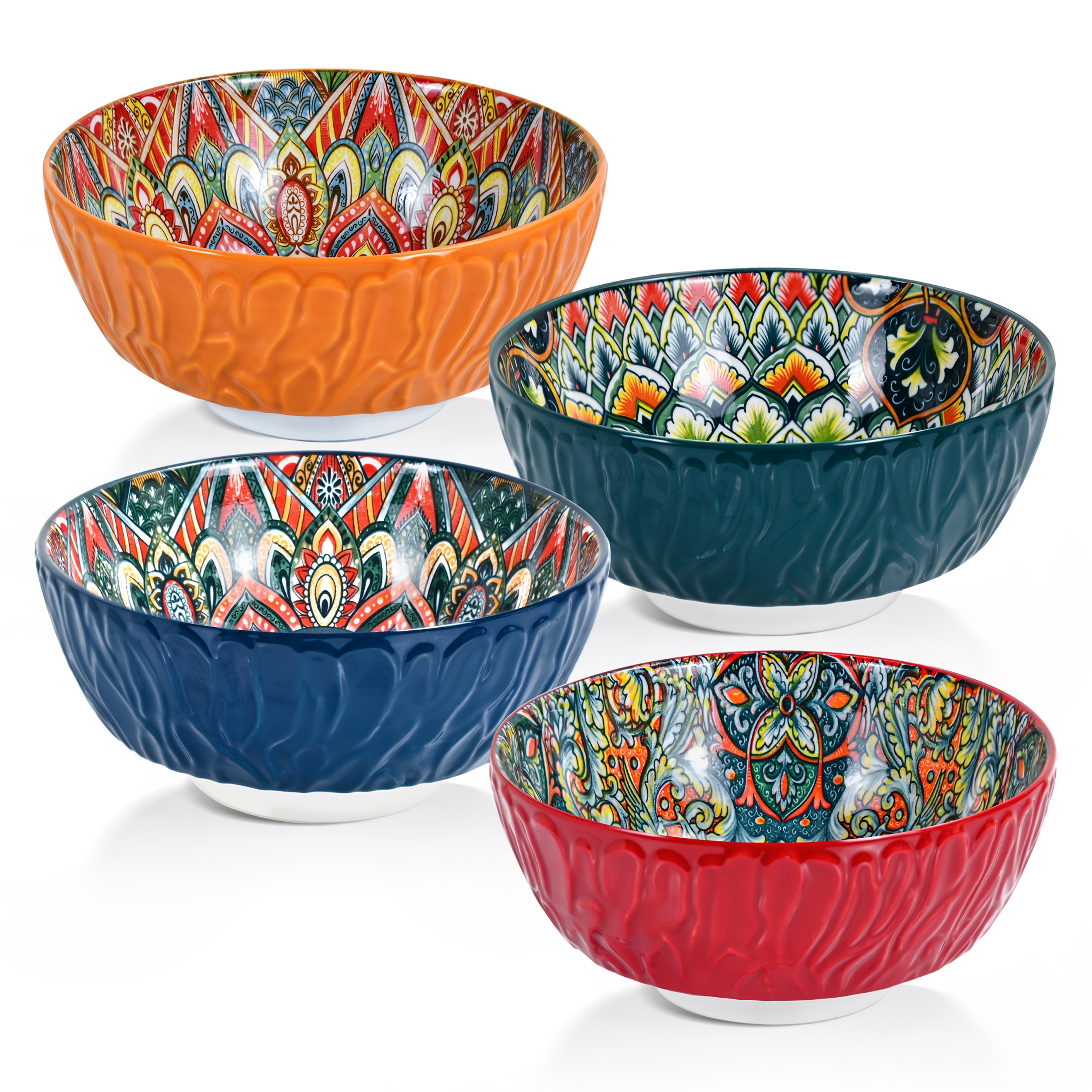 TEMU Boho Ceramic Bowl Set Of 4, 28oz 6 Inch Colorful Bohemian-style Dinnerware For Cereal, Salad, Soup, Pasta, Microwave, Oven, Dishwasher Safe