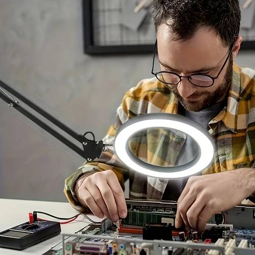 one new large 10 with 5 inch illuminated magnifier 3 color dimmable led magnifying table lamp with clamp to hold it suitable for close work crafts and hobbies