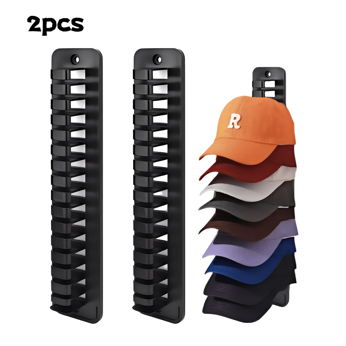 TEMU 1/2 Packs Wall-mounted Hat Organizer, To 16 Hats, Adhesive No-drill Installation, Space-saving Design, Durable Plastic Portable Hat Rack, Brim