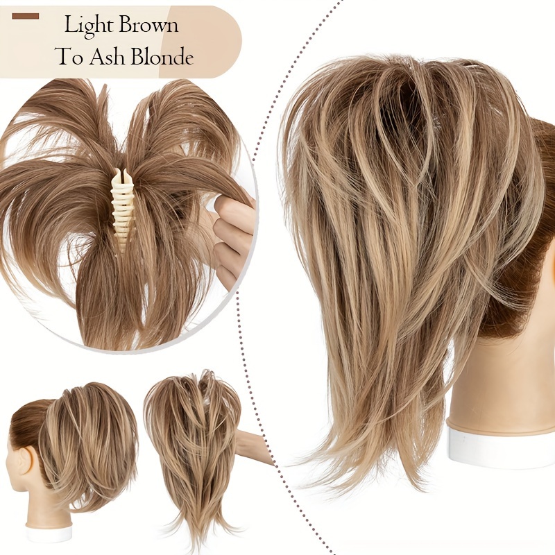 Clip-in Messy Bun Hairpiece Suitable For Women - Wire Ponytail Extension With Volume, Diy Bun Wig For Daily,, Wedding - Clip- Hair For Balayage, Blonde Highlights (no Glue/spray Needed)