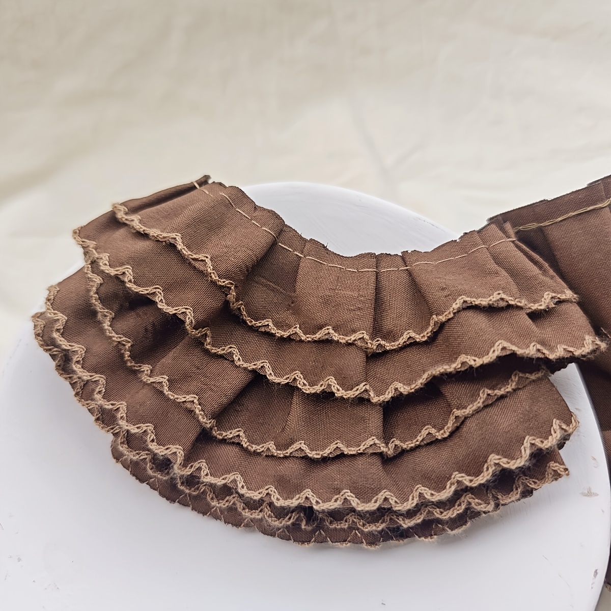 TEMU Bordure en dentelle plissée à double épaisseur poil de chien de 4 cm de large, convient pour les poignets, , les vêtements, les ourlets et les